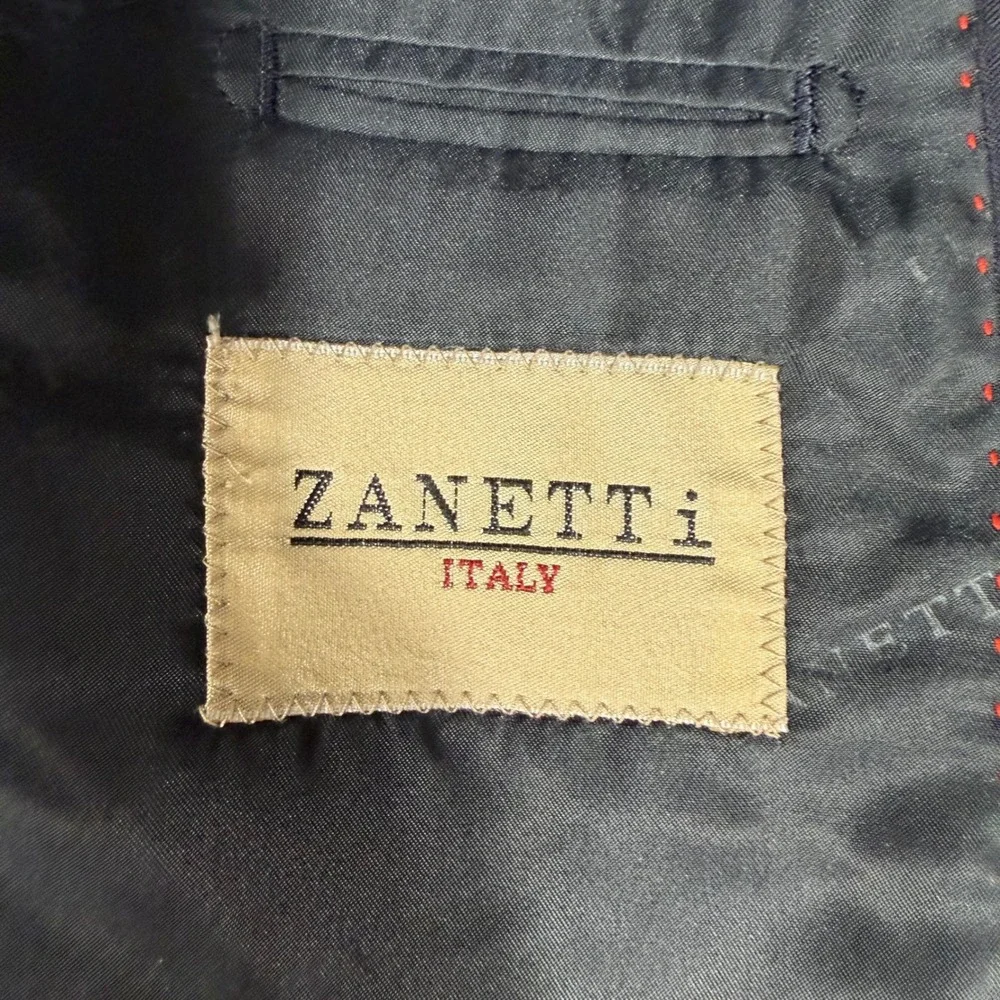 Zanetti Suit Mens 40R Navy Blue Pinstripe Super 120s Wool 3-Button 34x31 Italy‎